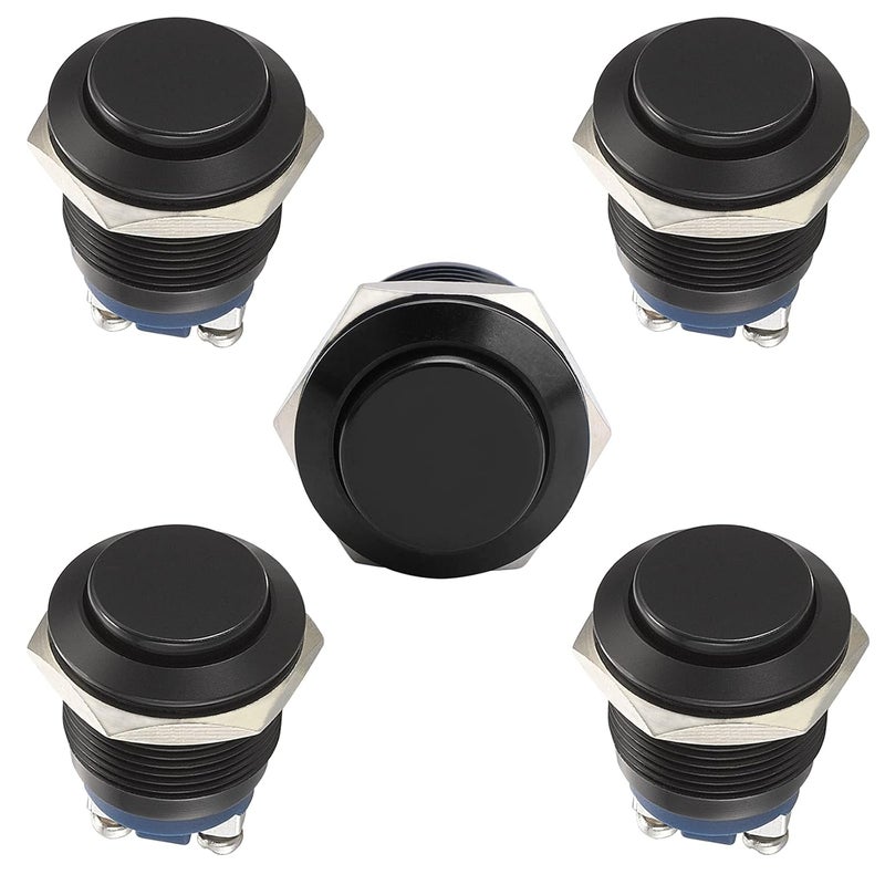 STARELO 5pcs 19mm Momentary Push Button Switch Black Shell, IP65 Waterproof Push Button Switch,Aluminum Alloy 1 Normally Open Without LED. - Image 1
